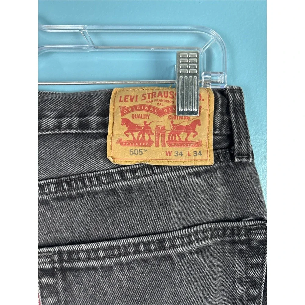 Levi's 505 Regular Fit Jeans Mens 34x34 Faded Black Straight Leg Denim